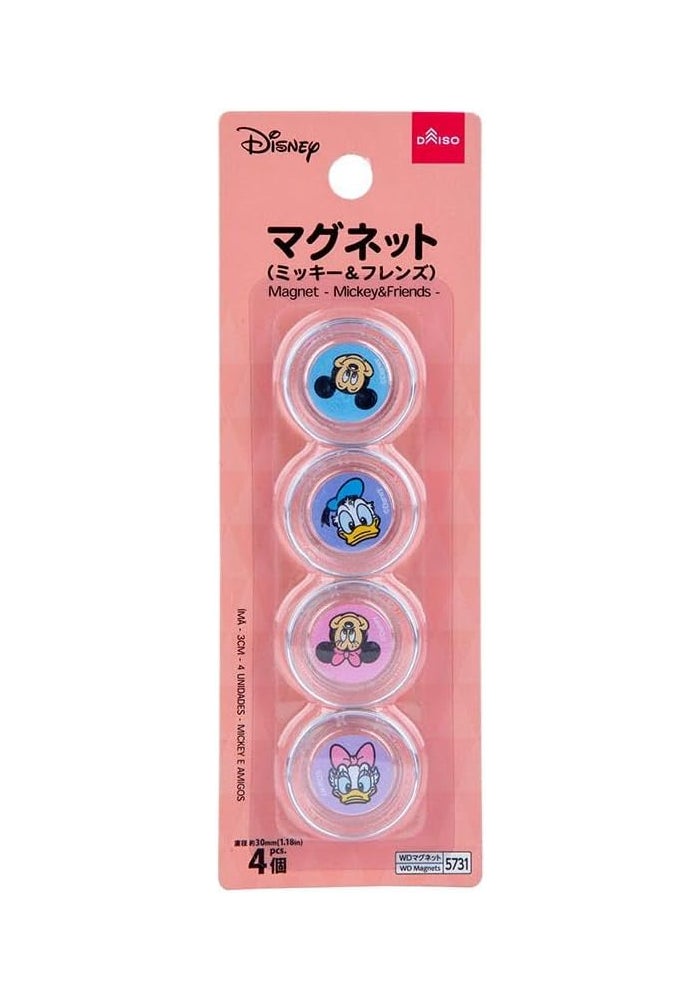 DAISO Mickey & Friends Magnets - Assorted 4 Pcs, 30 mm - Decorative Refrigerator Accessories - Image 1